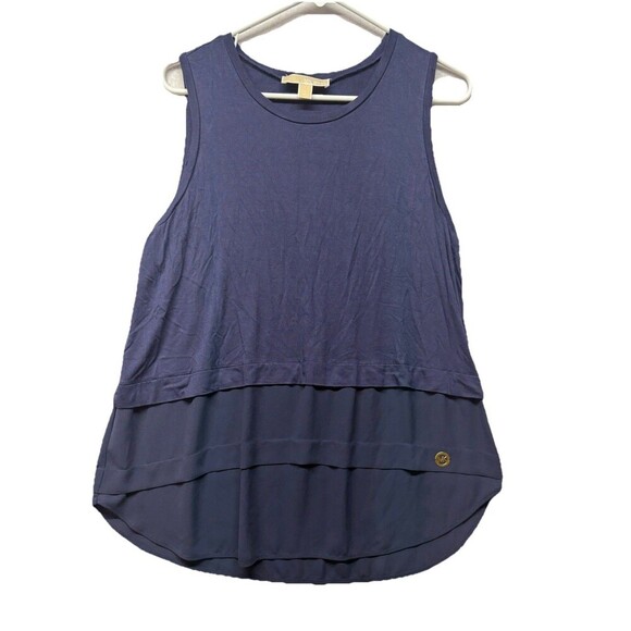 Michael Kors Women's Tank Shirt Large True Navy Sleeveless Tiered Top Blouse - Picture 1 of 5